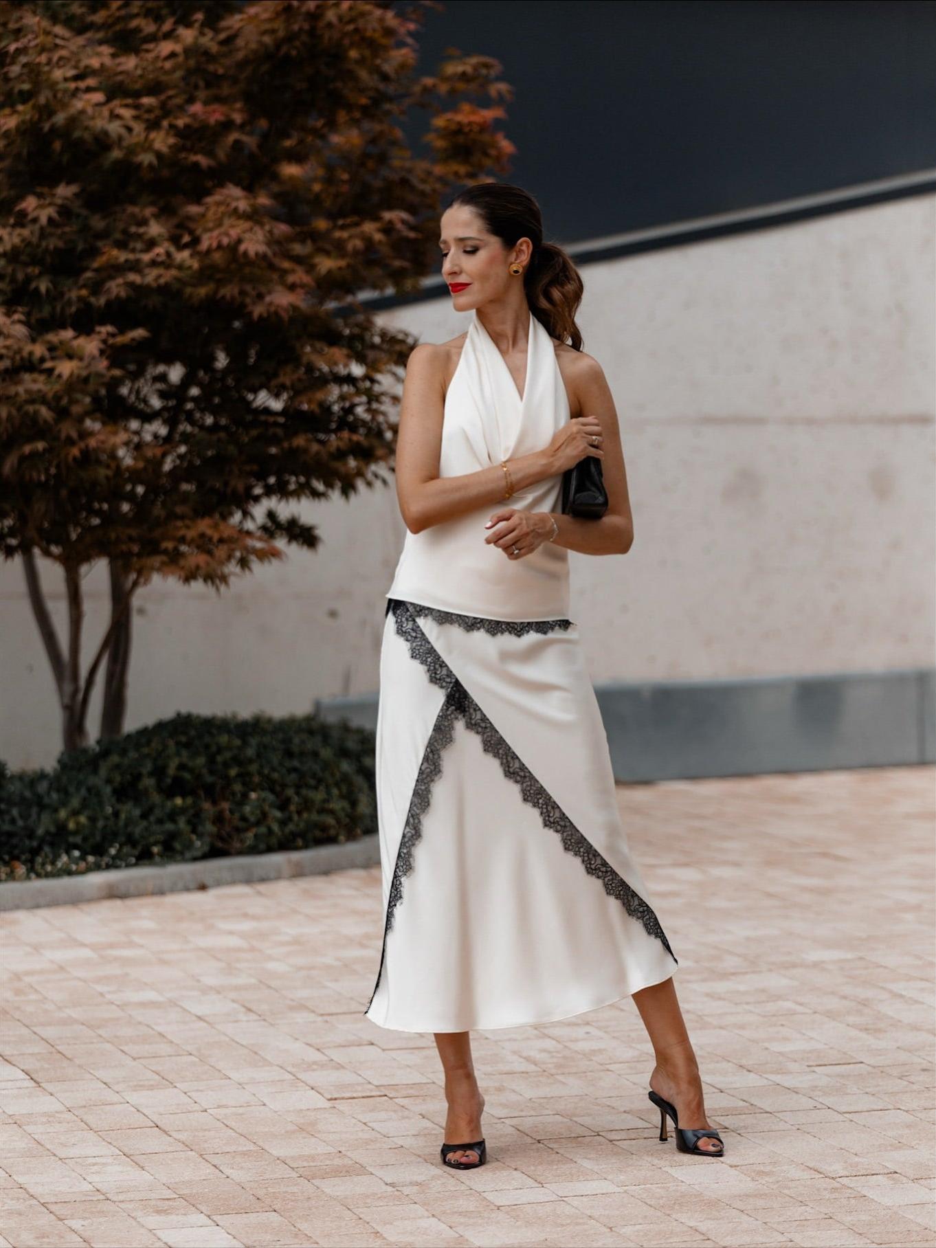 Satin Halterneck Top With Lace & Skirt Coord Set