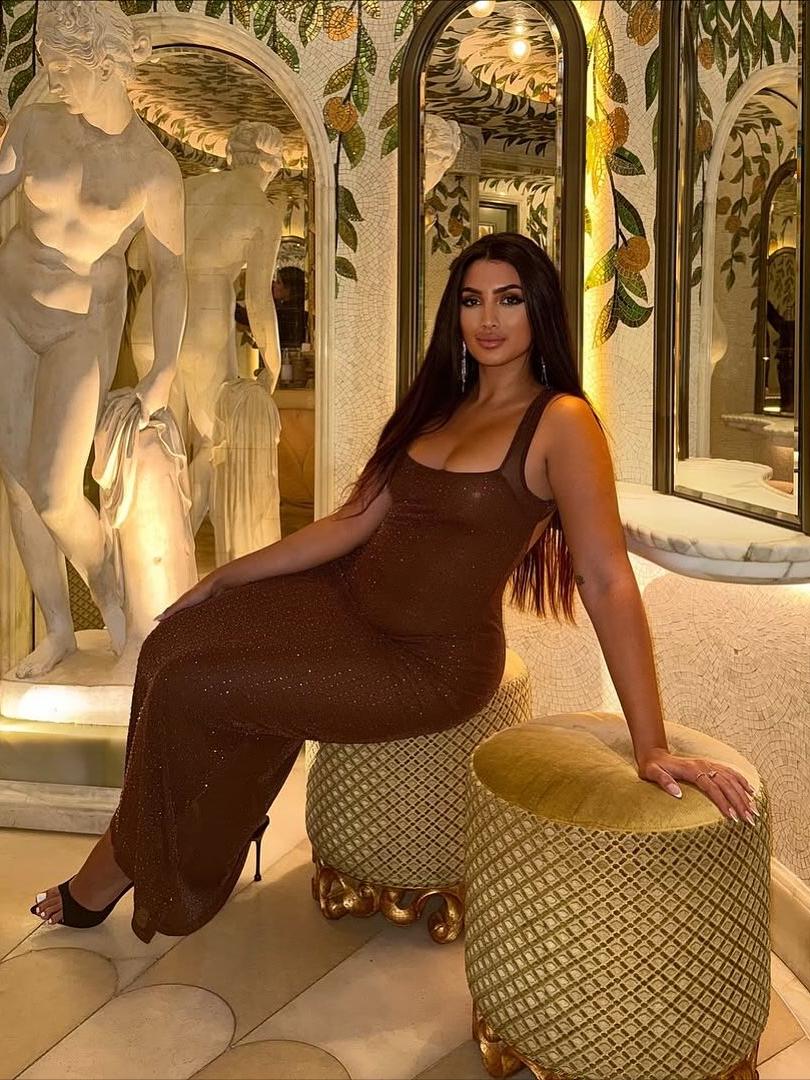 Emily Backless Rhinestone Mesh Maxi Dress