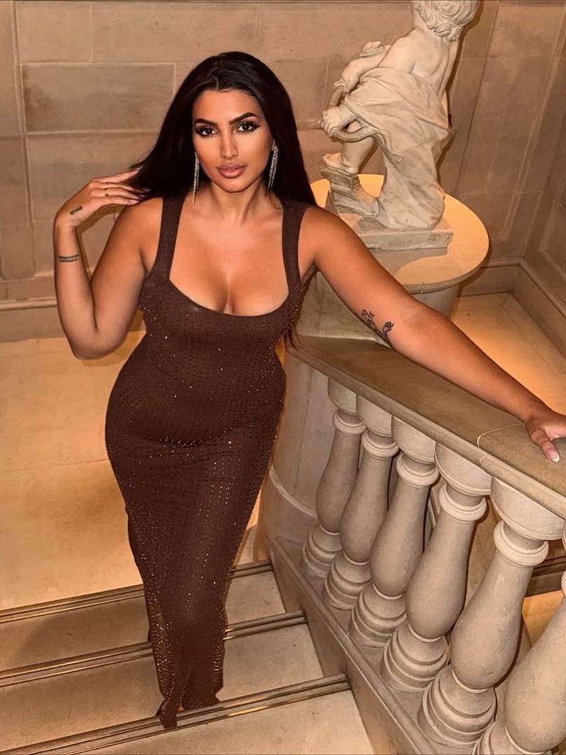 Emily Backless Rhinestone Mesh Maxi Dress