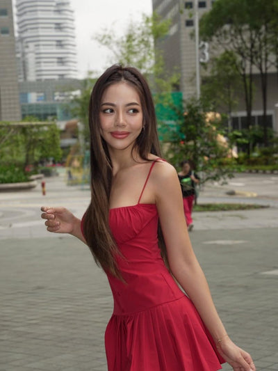 Red Short Pleated Flare Dress