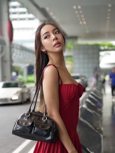 Red Short Pleated Flare Dress