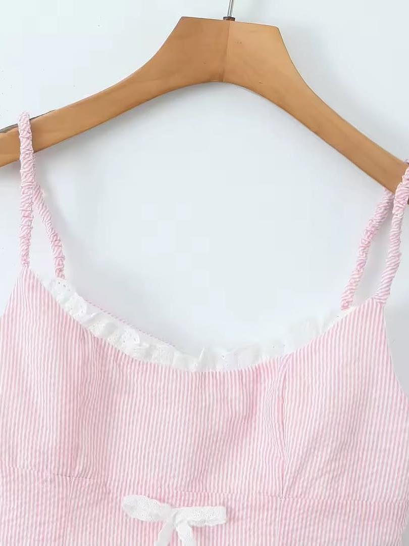 Striped Lace Bow Cami Top & Tied Skort Skirt Coord Set