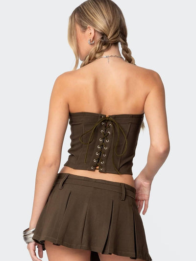 Belted Boning Corset Tube Top & Flare Skirt Coord Set with belt