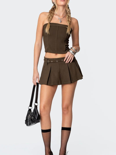 Belted Boning Corset Tube Top & Flare Skirt Coord Set with belt