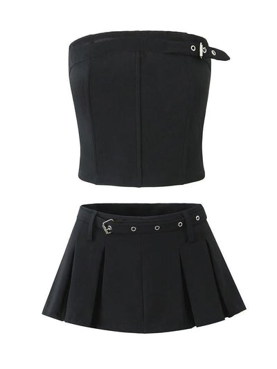 Belted Boning Corset Tube Top & Flare Skirt Coord Set with belt