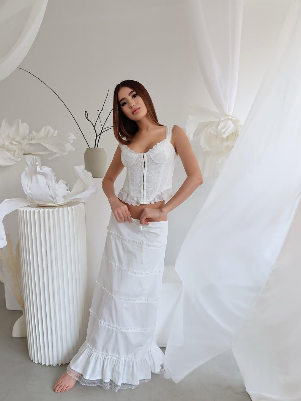 White Cotton Ruffle Cami Top & Skirt Coord Set