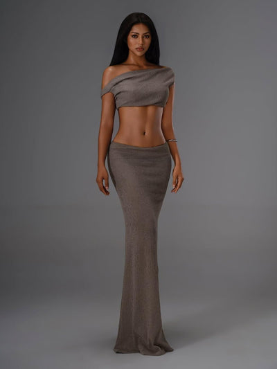 Knitted Asymmetric Top And Long Skirt Coord Set