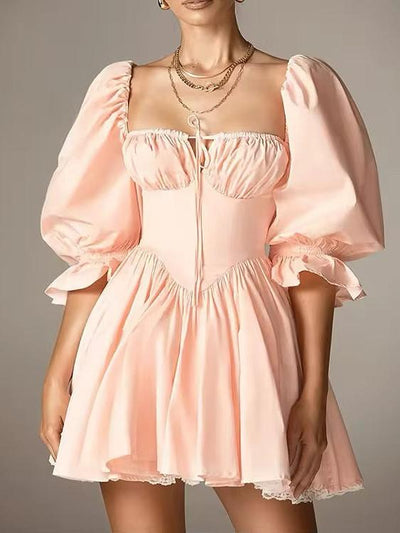 Puff Sleeves Short Flare Dress