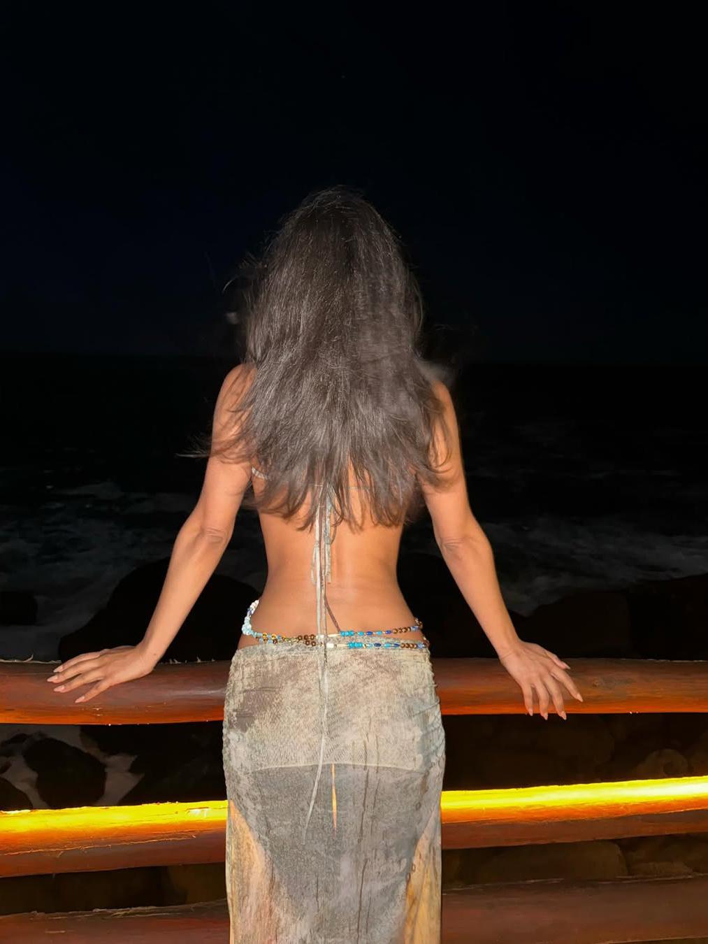 Beaded Strap Deep Neck Shell Cutout Tie Dye Dress