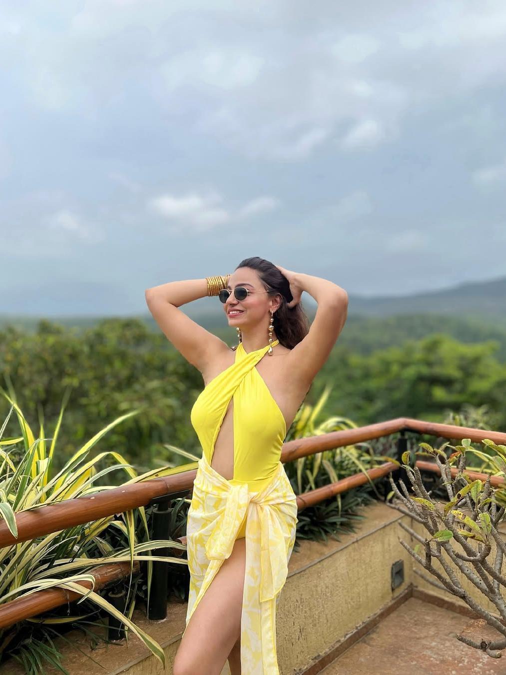 Halterneck Cutout Swimsuit & Skirt Coord Set