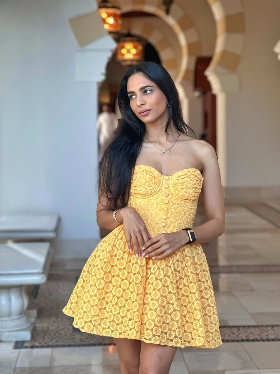 Boning Corset Lace Fit & Flare Short Dress