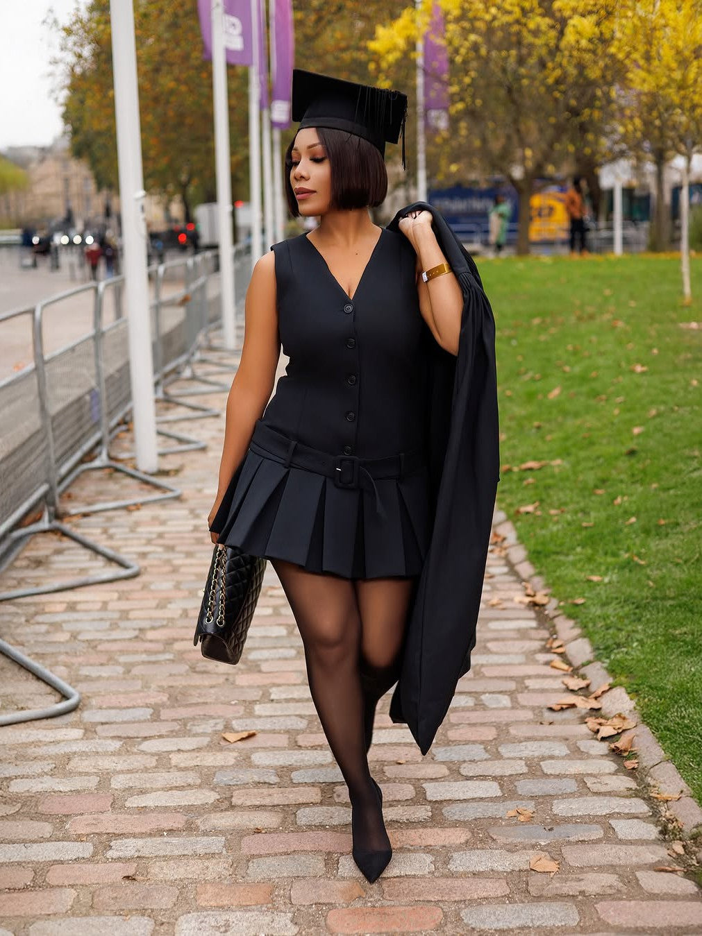 Pleated A-line Short Dress With Belt