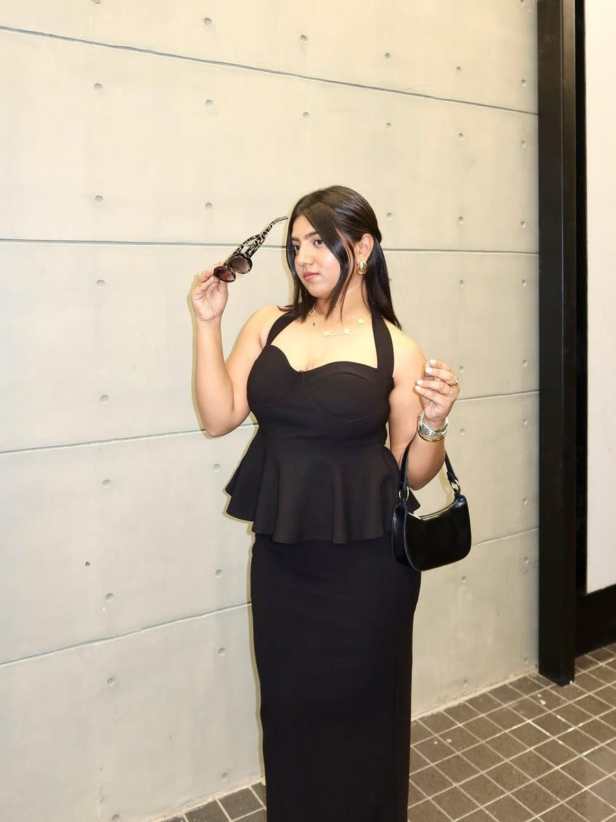 Halterneck Ruffle Split Dress