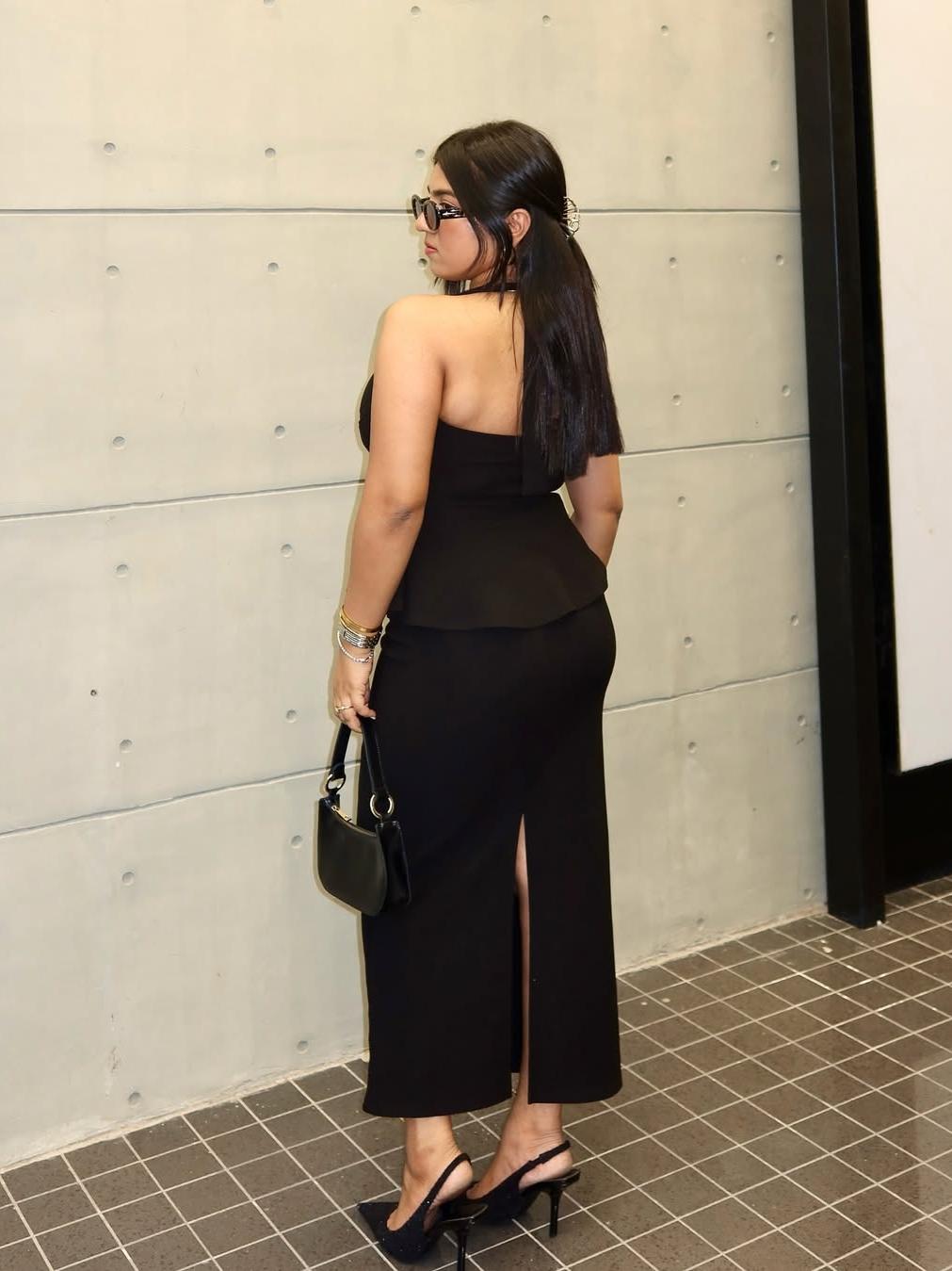 Halterneck Ruffle Split Dress