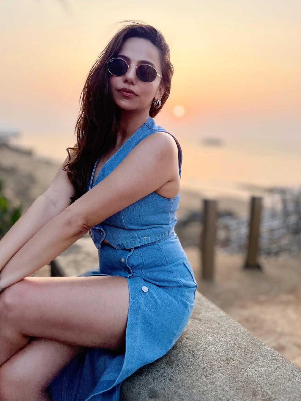 Denim Vest Waist Coat & Slit Skirt Coord Set