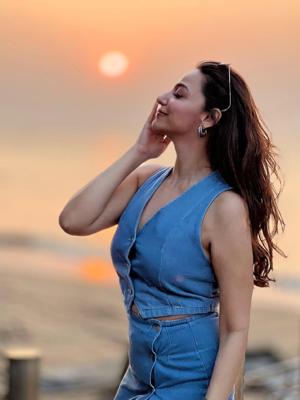 Denim Vest Waist Coat & Slit Skirt Coord Set