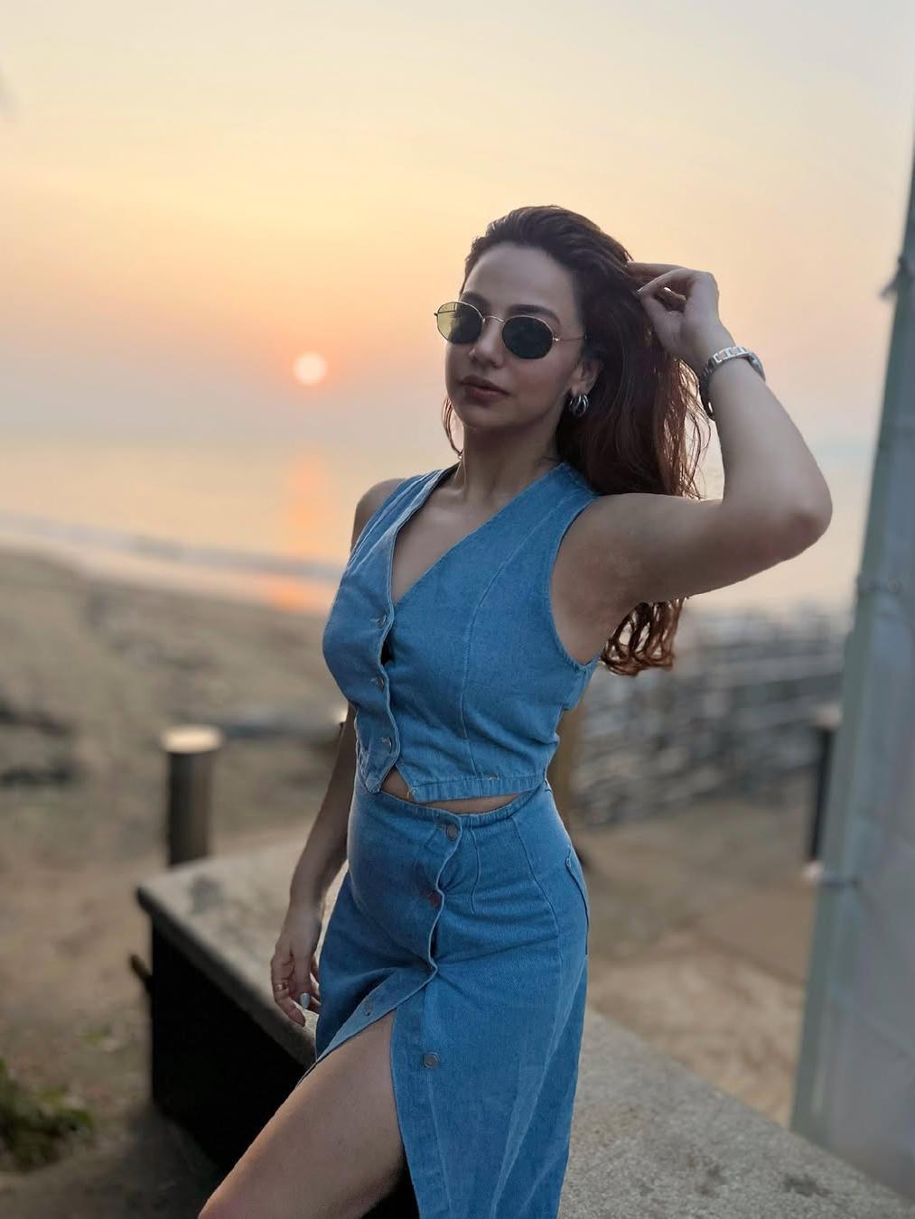 Denim Vest Waist Coat & Slit Skirt Coord Set