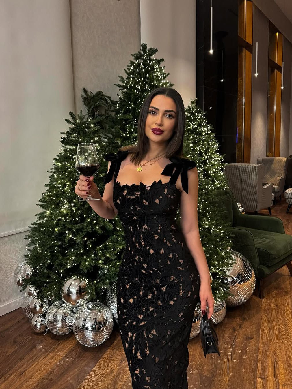 Bow Tied Strap Floral Cutout Slit Maxi Dress