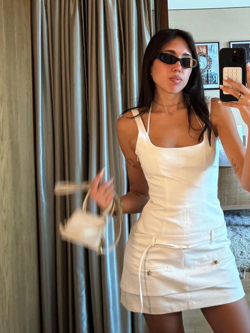 Sleeveless Short Dress With Belt