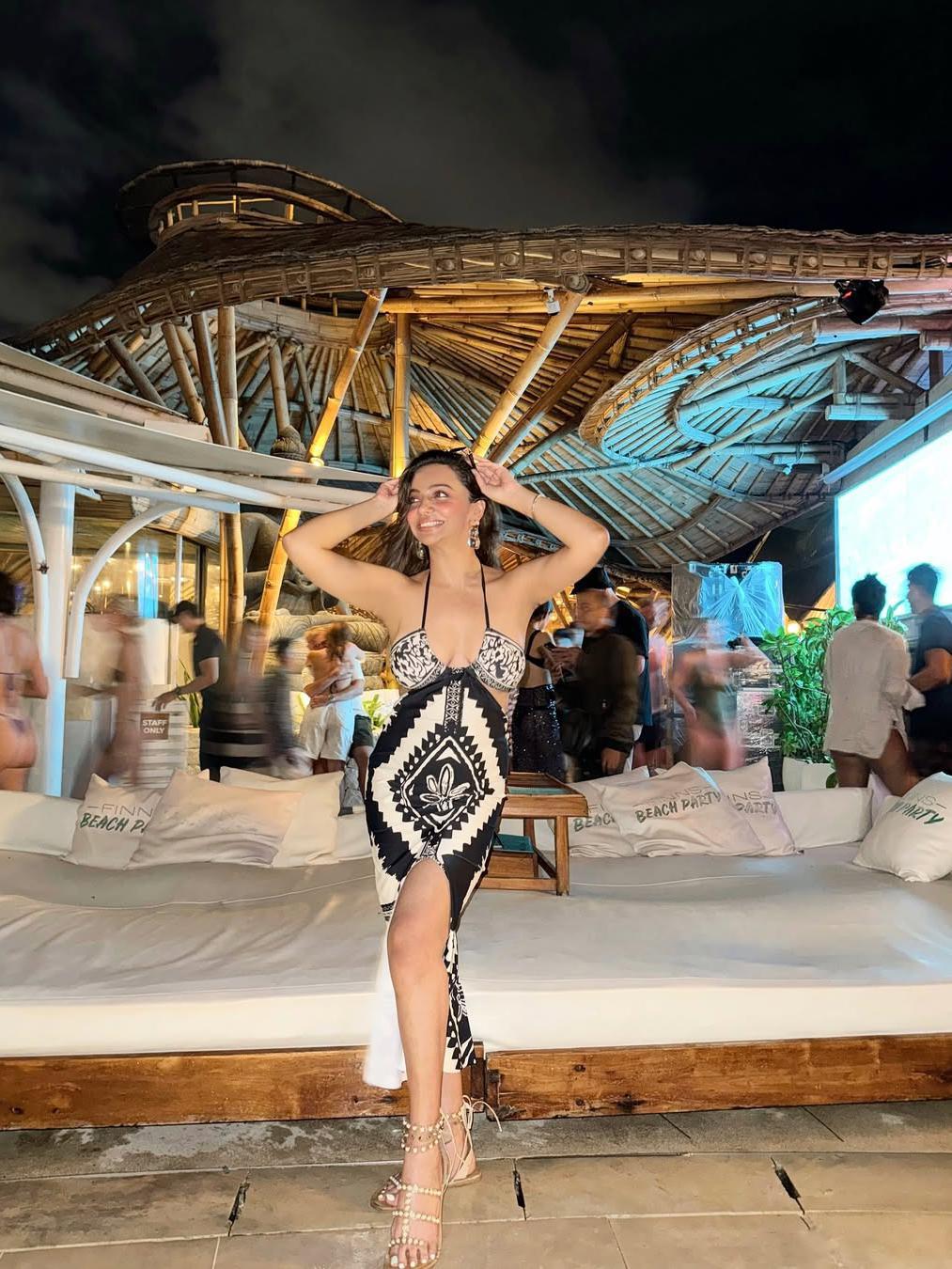 Geometric Print Halterneck Chiffon Dress & 2 Piece Bikini Swimsuit Set