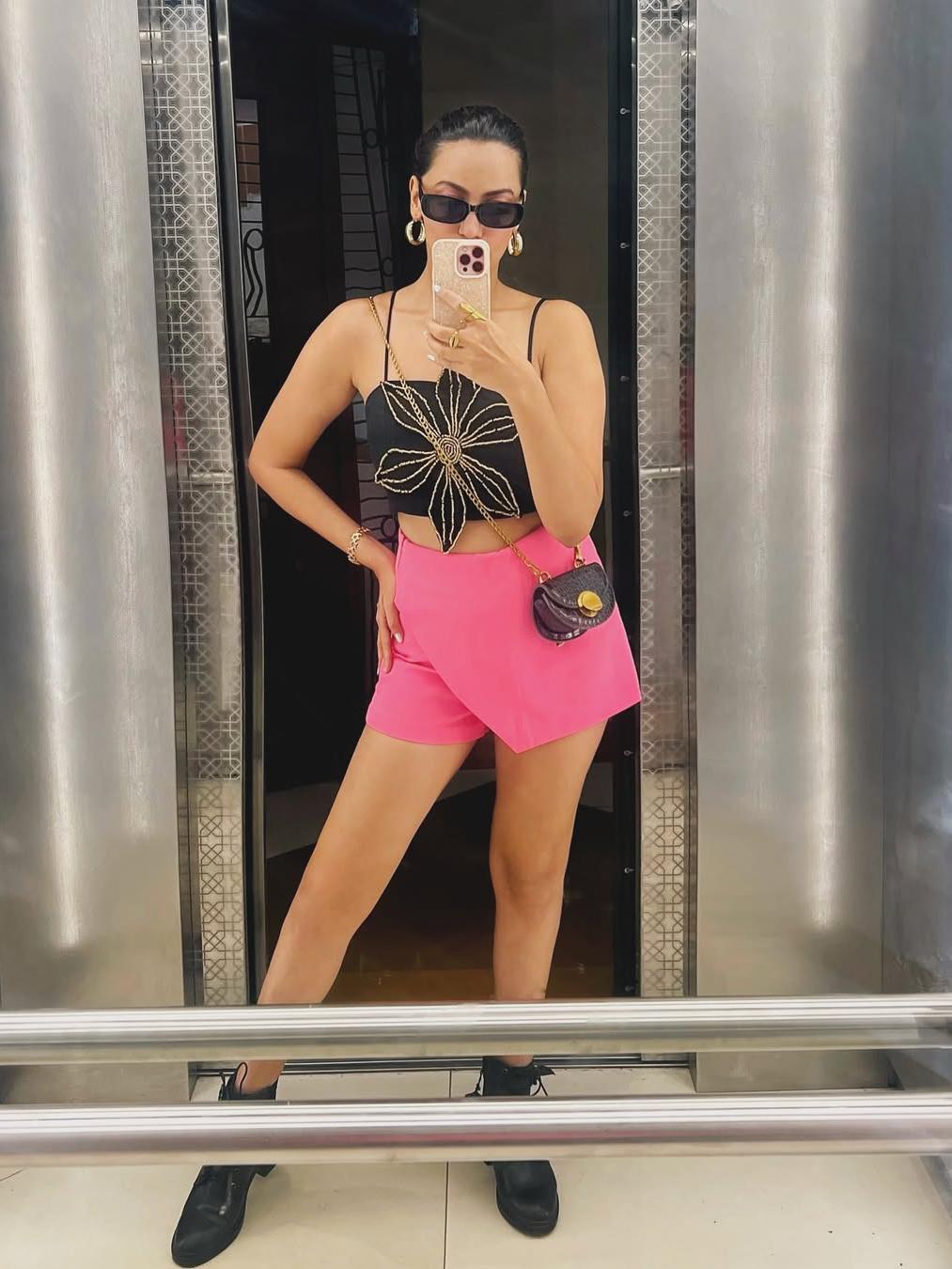 Beaded Flower Applique Spaghetti Strap Crop Top