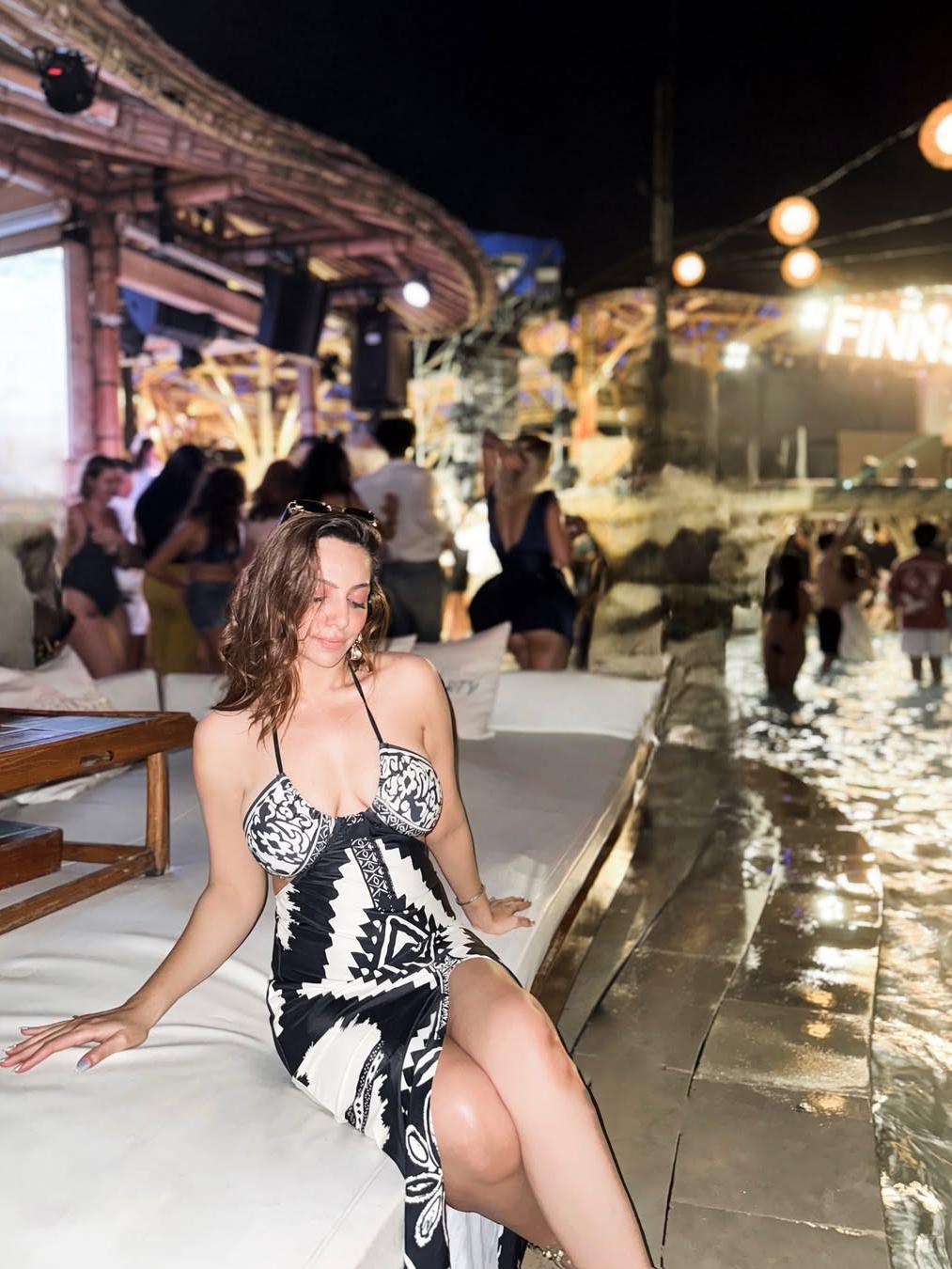 Geometric Print Halterneck Chiffon Dress & 2 Piece Bikini Swimsuit Set