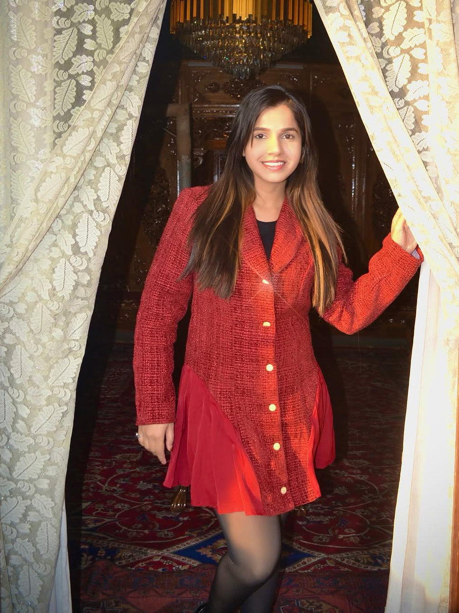 Tweed Lapel Collar Button-up Short Dress