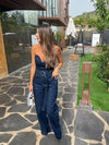 Sweetheart Neck Tube Denim Jumpsuit With Belt