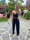 Sweetheart Neck Tube Denim Jumpsuit With Belt