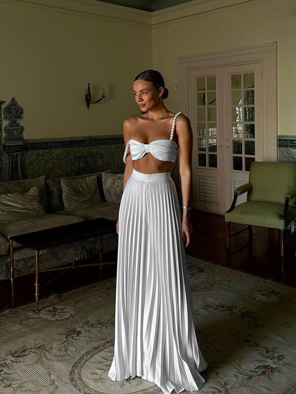 Pearl Koticim Bralette with Cape & Pants 3 Piece Set-White