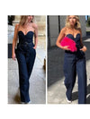 Sweetheart Neck Tube Denim Jumpsuit With Belt