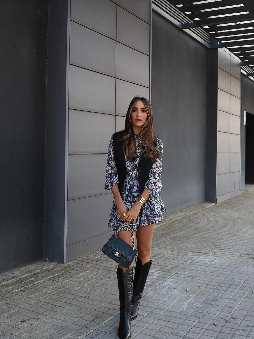 Abstract Print Knotted Blouse & Skirt Coord Set