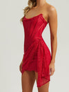 Red Off Shoulder Lace Boning Corset Tube Dress