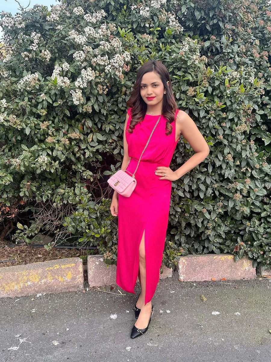 Pink Sleeveless Midi Slit Dress