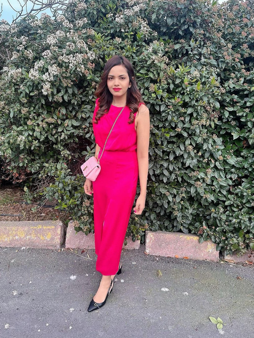 Pink Sleeveless Midi Slit Dress