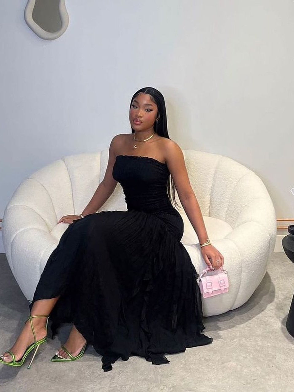 Black Bandeau Tube Frill Dress