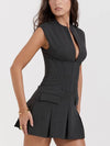 Charcoal Pleated Corset Mini Dress