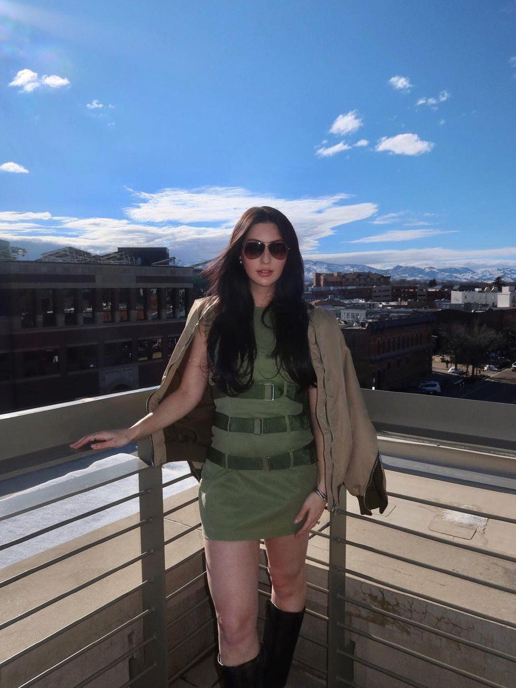 Olive Green Short Dress with 3 Belt