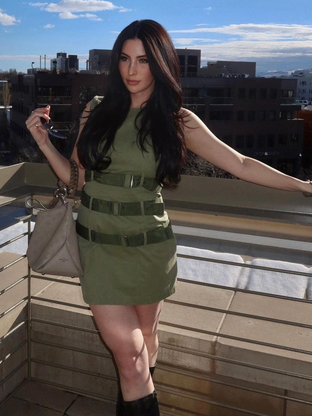 Olive Green Short Dress with 3 Belt
