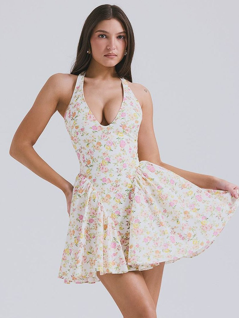 Halterneck Ruffle Short Dress