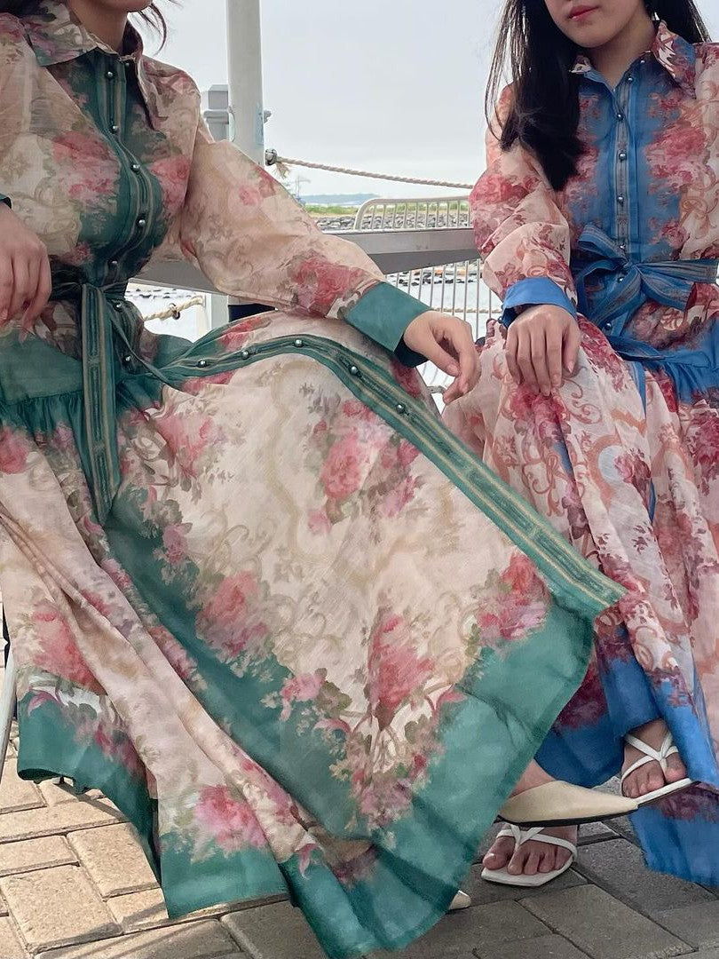 Multicolour Button Down Dress with Belt