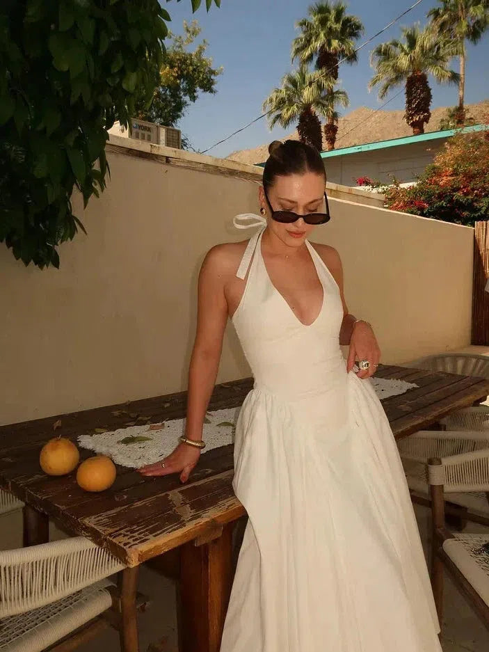 Serena Tied Halterneck Flare Midi Dress