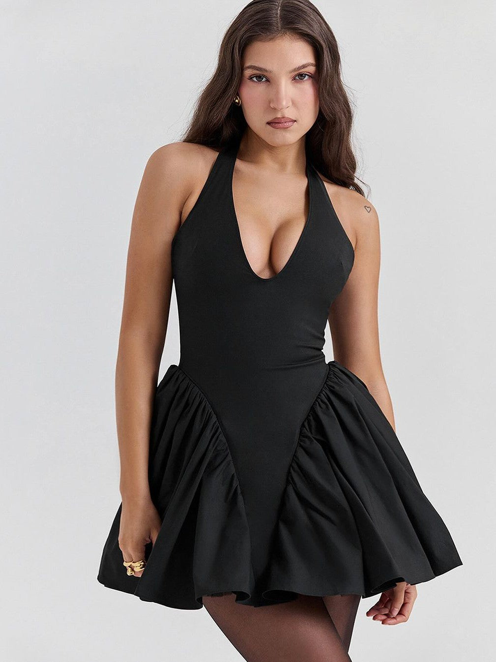 Halterneck Ruffle Short Dress