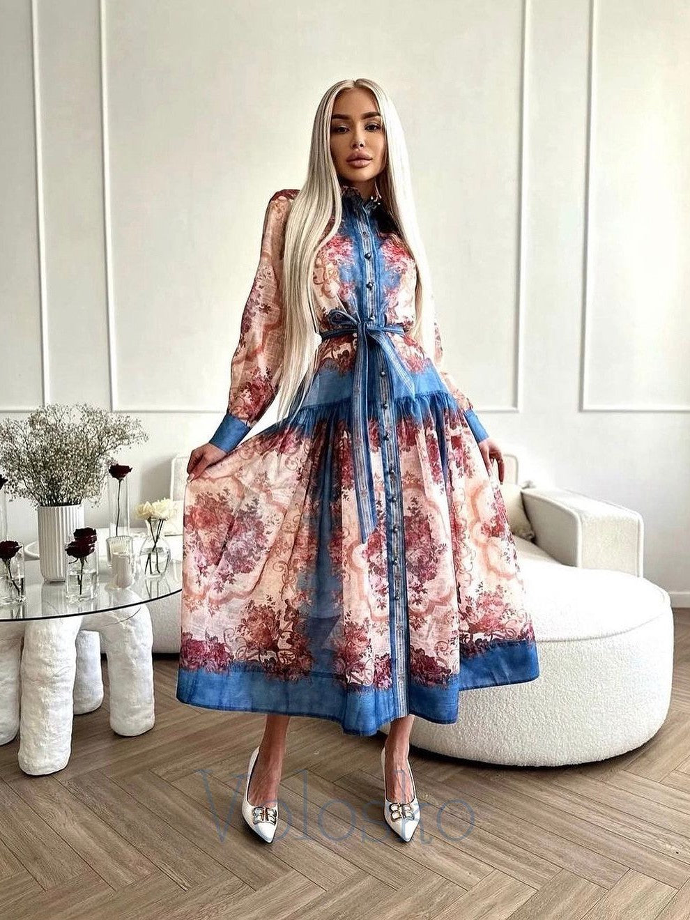 Multicolour Button Down Dress with Belt