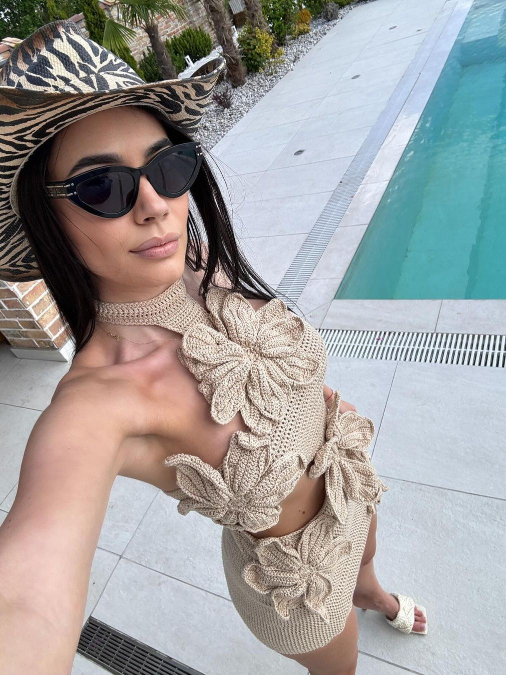 Mia Halterneck Crochet Applique Cutout Short Dress