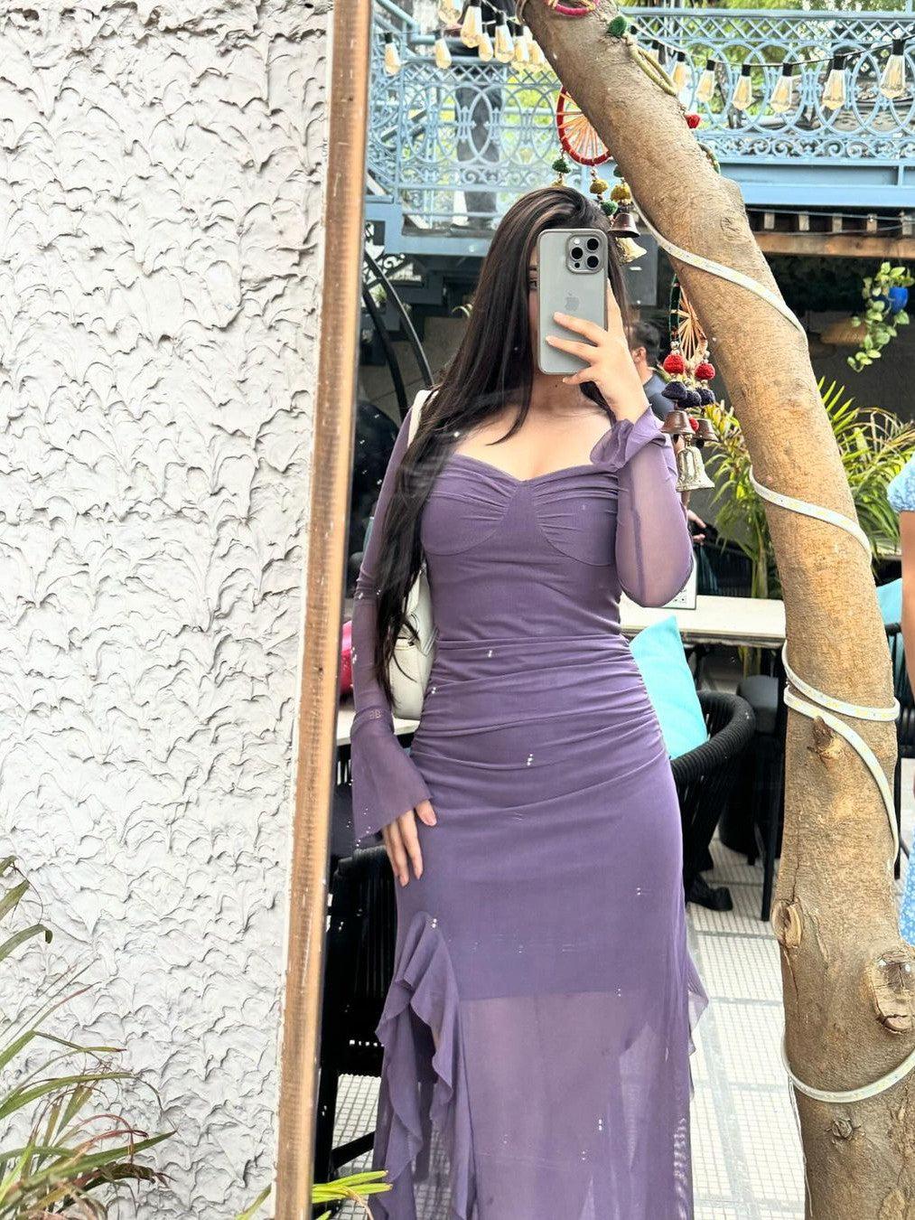 Ruffle Sheath Ruched Maxi Dress