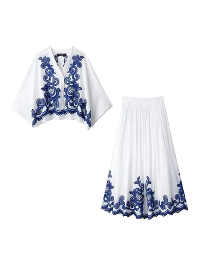 Embroidered Blouse & Skirt Coord Set