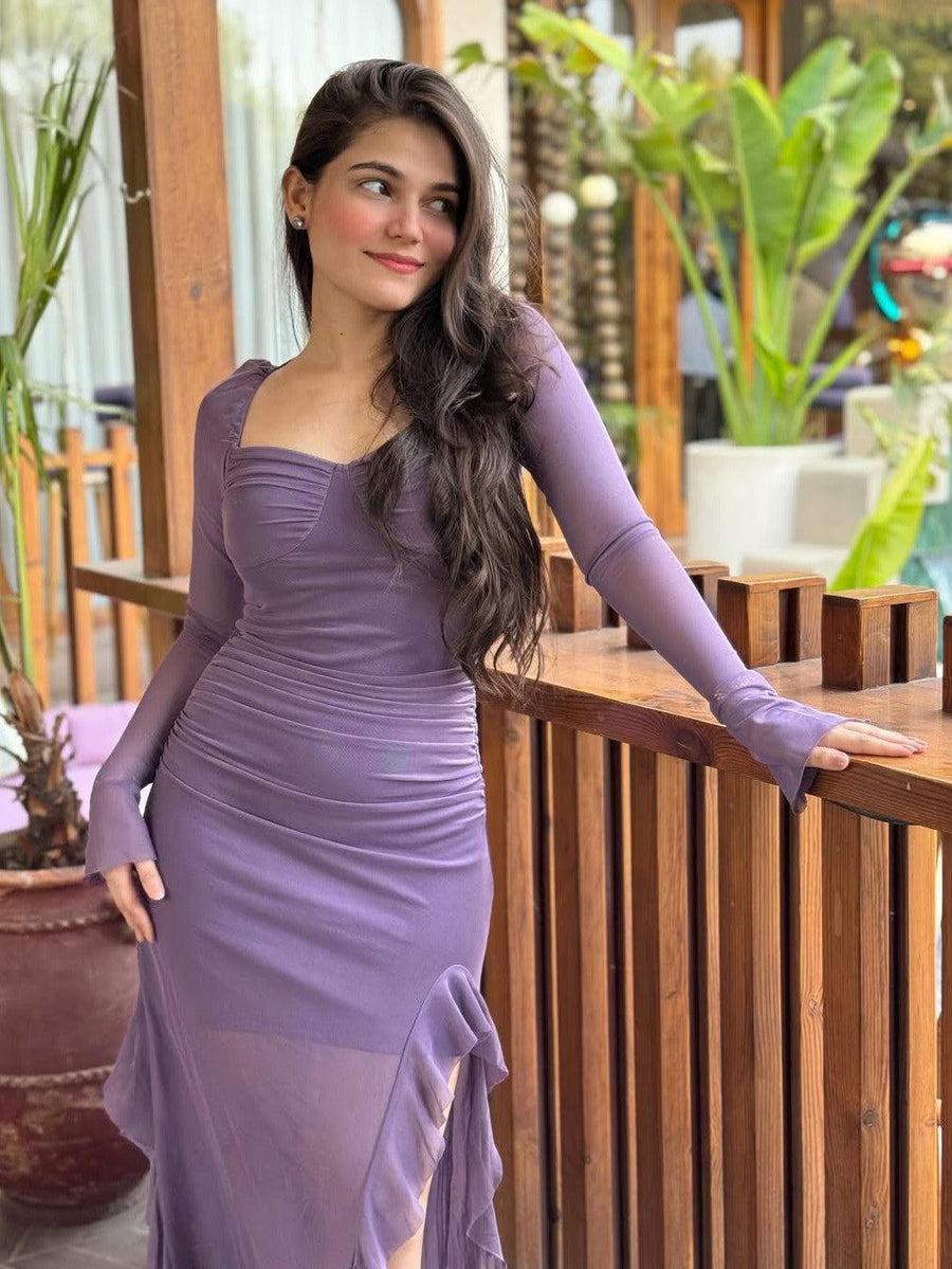 Ruffle Sheath Ruched Maxi Dress