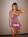 Bandeau Tube Tie Dye Printed Frill Dress