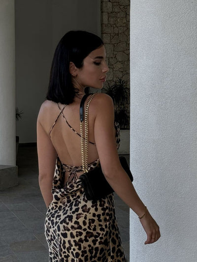 Leopard Print Cowl Neck Slip Mini Dress